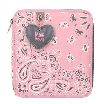 Čtvercový penál 2 patra s výbavou Miss melody, Růžový, bandana vzor