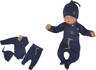 Z&Z 3-dílná soupravička body, polodupačky s provázkem a čepička - granátová; 50 (0-1m)