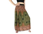 Dlouhá sukně KAMON, mandaly, zelená s hnědou Varianta A (pruh nahoře)