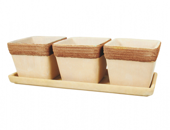 Set květník+podmiska QUADRO GRAFFIATO keramický 17x17cm 3ks