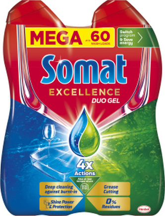 Somat Excellence Duo gel do myčky na mytí nádobí, 2× 540 ml, 60 dávek
