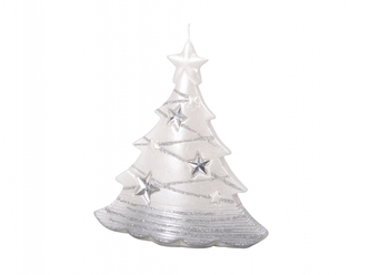 Svíčka STROMEK S HVĚZDAMI V vánoční metalická 15x16cm