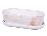 Truhlík KAKTUS O WHITE + podmiska keramický matný 34cm