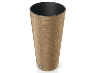 Obal na květník FURU SLIM ECO WOOD 2v1 plastový d25x48cm
