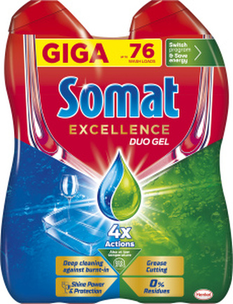 Somat Excellence Duo gel do myčky na mytí nádobí, 2× 684 ml, 76 dávek