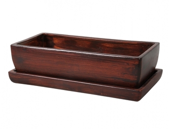 Truhlík KAKTUS WOOD + podmiska keramický matný 30cm