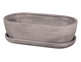 Truhlík KAKTUS O GREY + podmiska keramický matný 34cm