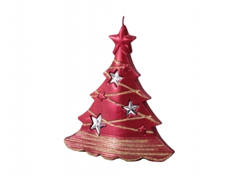 Svíčka STROMEK S HVĚZDAMI V vánoční metalická 15x16cm