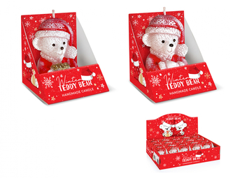 Svíčka vánoční VÁNOCE ZIMNÍ MEDVÍDEK 7,5cm 80g MOM 20ks