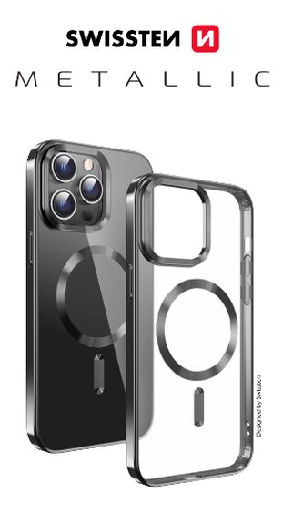 POUZDRO SWISSTEN CLEAR JELLY MagStick METALLIC PRO IPHONE 12/12 PRO ČERNÉ