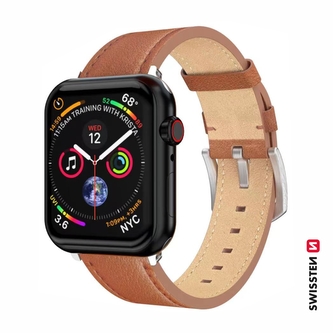SWISSTEN ŘEMÍNEK PRO APPLE WATCH KOŽENÝ 42 / 44 / 45 / 49 mm HNĚDÝ (stříbrná spona a stříbrné poutko) SWISSTEN ŘEMÍNEK PRO APPLE WATCH KOŽENÝ 42 / 44 / 45 / 49 mm HNĚDÝ (stříbrná spona a stříbrné poutko)
