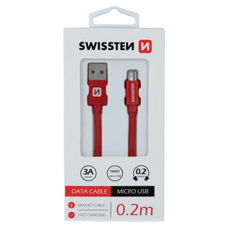 DATOVÝ KABEL SWISSTEN TEXTILE USB / MICRO USB 0,2 M ČERVENÝ