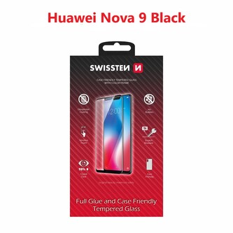 SKLO SWISSTEN FULL GLUE, COLOR FRAME, CASE FRIENDLY PRO HUAWEI NOVA 9 ČERNÉ