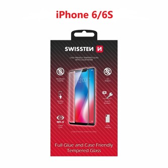 SKLO SWISSTEN FULL GLUE, COLOR FRAME, CASE FRIENDLY PRO APPLE IPHONE 6/6S ČERNÉ