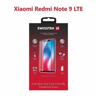 SKLO SWISSTEN FULL GLUE, COLOR FRAME, CASE FRIENDLY PRO XIAOMI REDMI NOTE 9 ČERNÉ