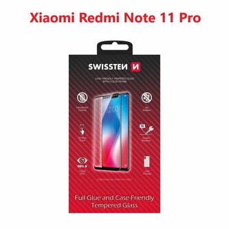 SKLO SWISSTEN FULL GLUE, COLOR FRAME, CASE FRIENDLY PRO XIAOMI REDMI NOTE 11 PRO ČERNÉ