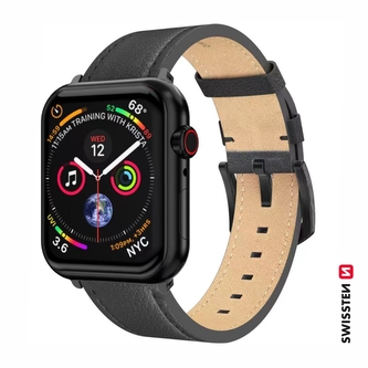 SWISSTEN ŘEMÍNEK PRO APPLE WATCH KOŽENÝ 42 / 44 / 45 / 49 mm ČERNÝ (černá spona a černé poutko) SWISSTEN ŘEMÍNEK PRO APPLE WATCH KOŽENÝ 42 / 44 / 45 / 49 mm ČERNÝ (černá spona a černé poutko)