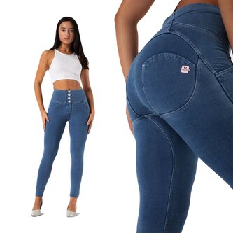 Push-Up legíny Melody, Light Blue Jeans, Žlutě prošívané XS