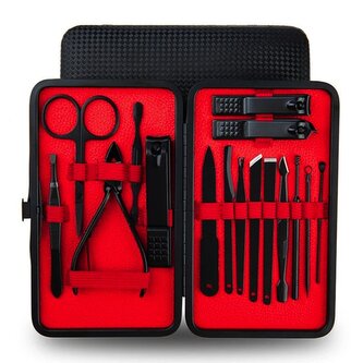 Manikúrní sada pánská De-luxe 16 ks / černá-červená