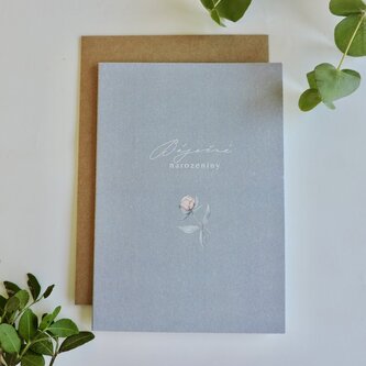 Be Nice přání - Eukalyptus s pivoňkou Báječné narozeniny