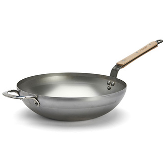 WOK pánev de Buyer, 5717.32 WOK, MINERAL B BOIS,  32 cm, dřevěná rukojeť a ouško, zaoblená