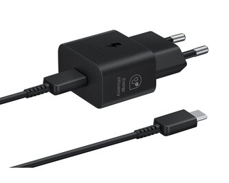 EP-T2510XBE Samsung USB-C 25W Cestovní nabíječka + USB-C Datový Kabel  Black (Pošk. Balení)