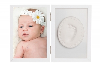 Sada na otisk miminka -dvojitý rámeček s modelínou pro otisk ručičky nebo nožičky, bílý