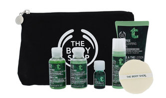 The Body Shop Tea Tree čisticí gel 60 ml + čisticí voda 60 ml + čisticí mléko 50 ml + noční péče 30 ml + olej 10 ml + čisticí houbička + taštička