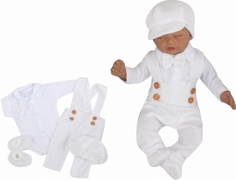 Z&Z 5-dílná pletená sada Boy, body, kalhoty, čepička, motýlek, botičky, bílá, vel. 68; 68 (3-6m)