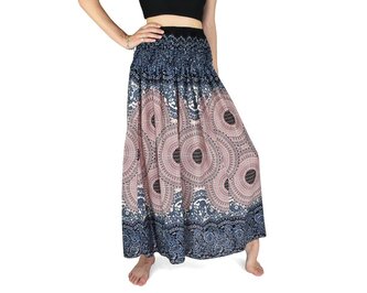 Dlouhá sukně KAMON, mandaly, modročerná Varianta A (pruh nahoře)