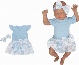 Z&Z 2-dílná sada sukničkobody kr. rukáv s mašlí + čelenka - modrá; 56 (1-2m)