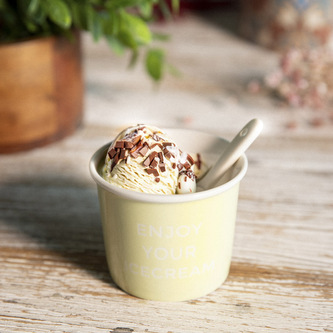 GUMMY SUMMER | hrnek na zmrzlinu se lžičkou žlutý | 0,2 l | 886923 Homla