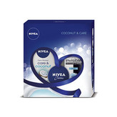 Nivea Care & Coconut sprchový gel Care & Coconut 250 ml + anti-perspirant Invisible For Black & White Pure 150 ml + Nivea Creme 30 ml