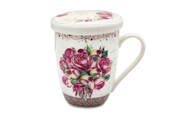 Hrnek porcelán se sítkem a víčkem 340ml  KVĚT RŮŽE Hrnek porcelán se sítkem a víčkem 340ml  KVĚT RŮŽE