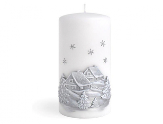 Svíčka CHALOUPKY V ZIMĚ VÁLEC vánoční d7x14cm