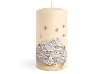 Svíčka CHALOUPKY V ZIMĚ VÁLEC vánoční d7x14cm
