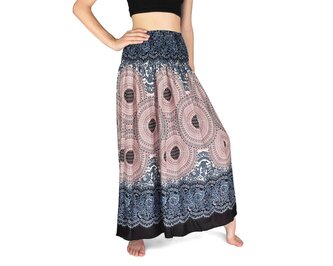 Dlouhá sukně KAMON, mandaly, modročerná Varianta B (pruh dole)