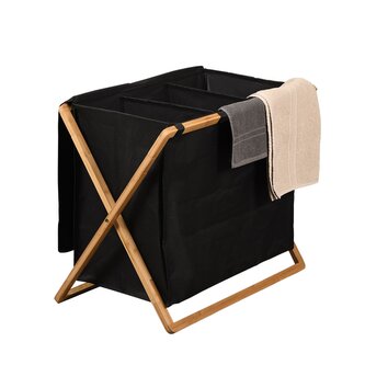 KESPER Koš na špinavé prádlo třídící, černý, bambus, polyester 69 x 57 x 41cm
