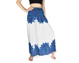 Dlouhá sukně KAMON, mandaly, bílá s modrou Varianta B (pruh dole)