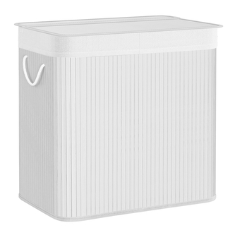 SONGMICS Koš na prádlo bambusový 150l, třídící, 3 přihrádky, bílý bambus, textil