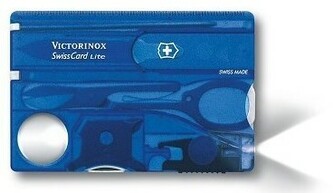 0.7322.T2 Victorinox SwissCard Lite, blue translucent imitácia platobnej karty, 13 funkcií, LED