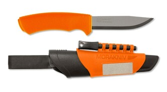 Morakniv 12051 Bushcraft Survival nôž do prírody 10,9 cm, oranžová, plast/guma, puzdro, kresadlo