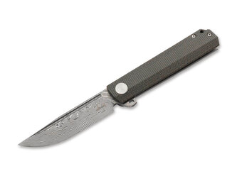 Böker Plus 01BO478DAM Cataclyst Damast vreckový nôž 7,8 cm, damašek, tmavozelená, Micarta, puzdro