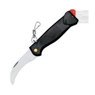 FOX knives 406 vreckový hubársky nôž 7 cm, čierna, plast, otočná kefka, karabína