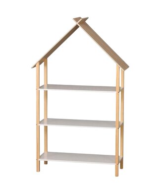 DOCHTMANN Dětská knihovna 3 police domeček, bambus, bílá 78,5x30x131cm