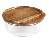 Skleněná dóza | MAIRA | sklo s akátovým víkem L | 17x7 cm | 890920 Homla