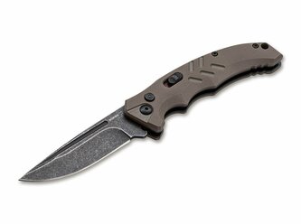 Böker Plus 01BO483 Intention II Coyote automatický taktický nôž 7,8 cm, Stonewash, hnedá, G10, spona