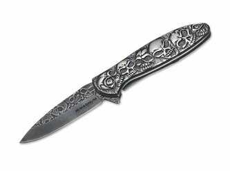 Magnum 01SC519 Dia de los Muertos vreckový zberateľský nôž 8,5 cm, šedá, celooceľový, lebky