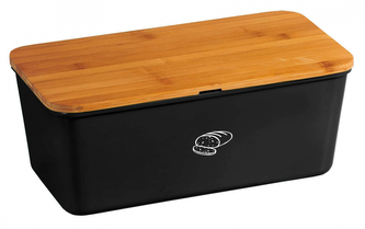 KESPER Plastový chlebník s prkénkem, černý matný, hranatý