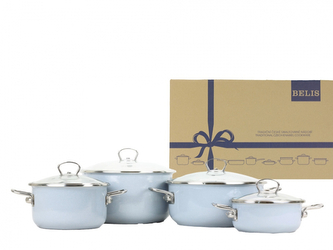 BELIS Sada smaltovaného nádobí PREMIUM ŠEDÝ 4-dílná